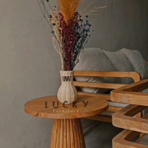Rattan Bed Square with Round Bedside Table - Image 2